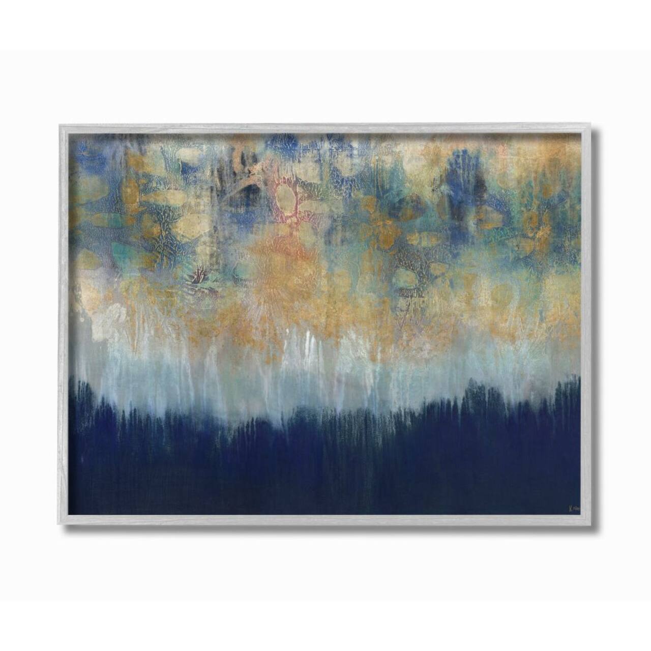 Stupell Industries Abstract Gold Blue Textured Surface Gray Framed Wall Art